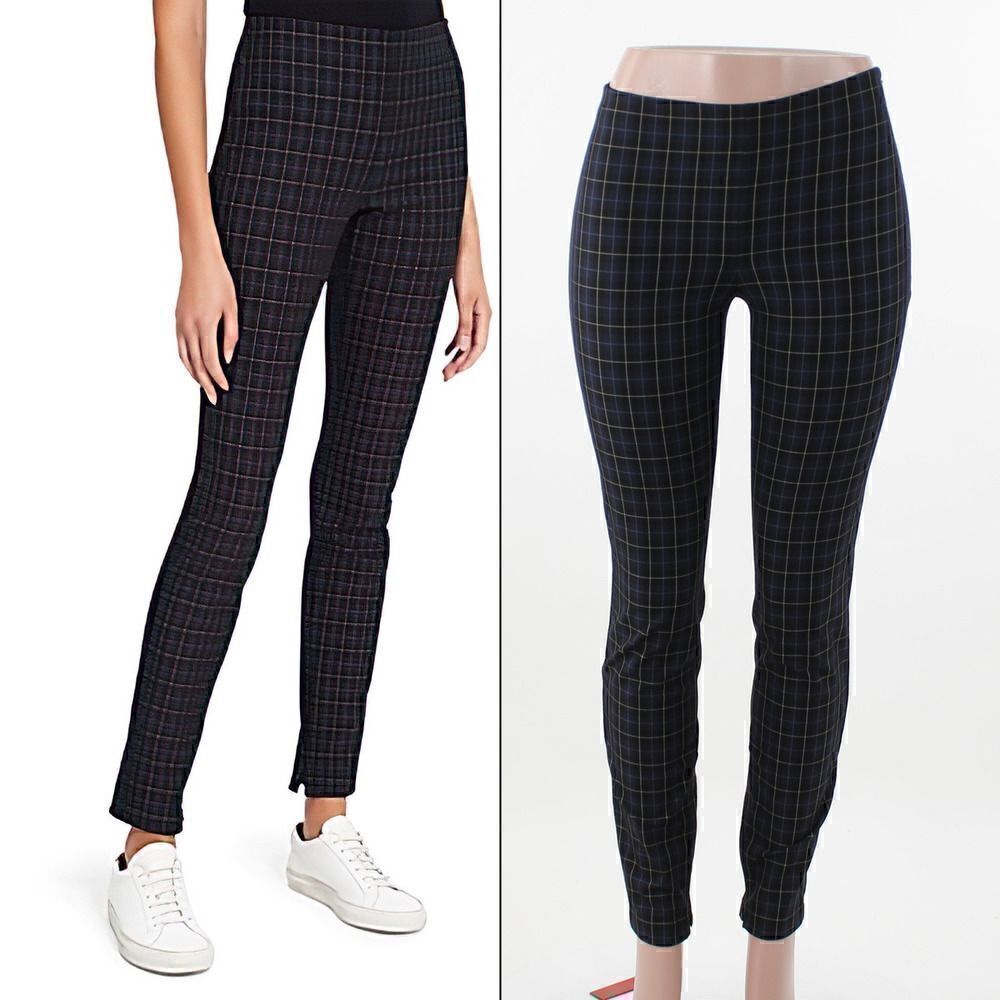 Theory Plaid Slim Zip Cuff Trousers in Blue Multi